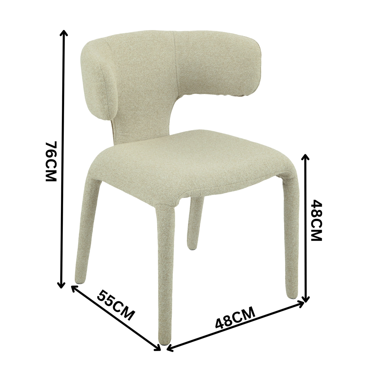 Yvon 5pc Dining Set 120cm Round Dining Table Ivory Boucle Fabric Chair