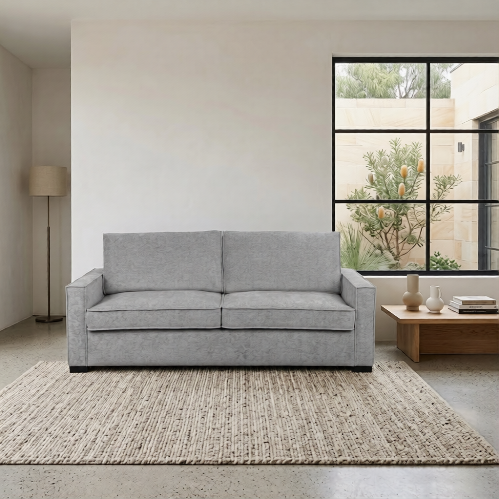Zeplin Fabric Sofa Queen Bed Lounge Couch Memory Foam Mattress Slate Light Grey